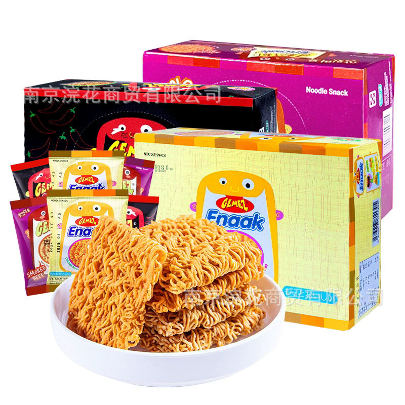 GEMEZ Indonesian Chicken Noodles Chicken Crispy Noodles Barbecue Flavor Whole Box of Dry Instant Noodles Snacks Whole Box of 6 Boxes