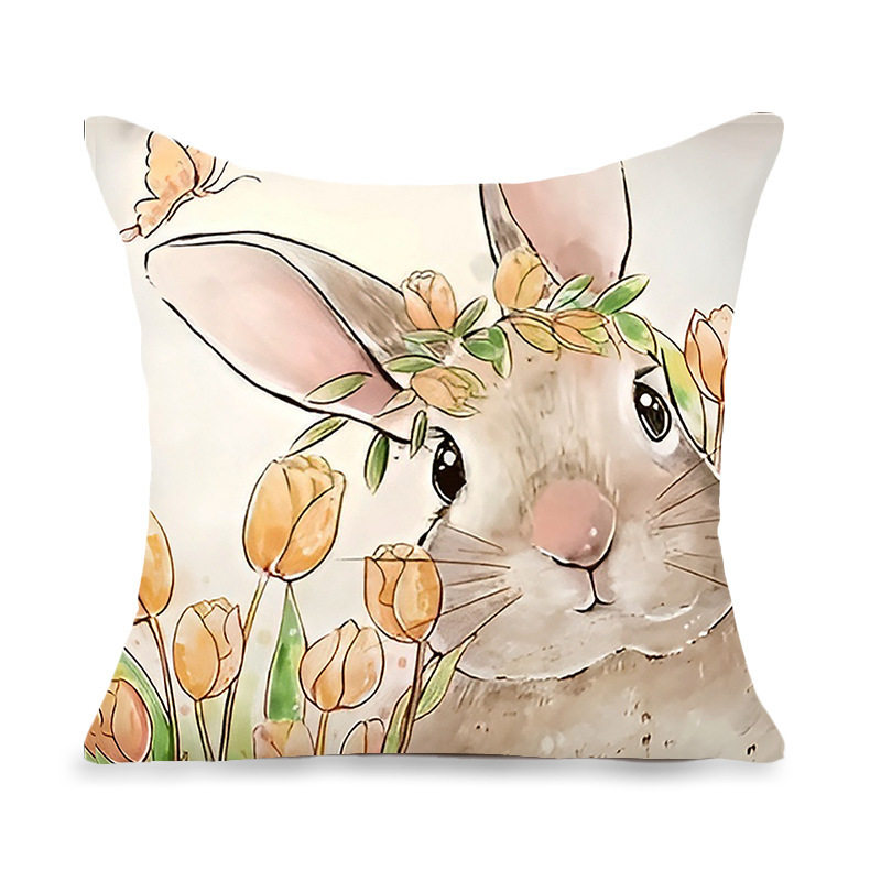 Nordic Simple Easter Pillow Sofa Bedroom Cushion Holiday Decoration Cushion Imitation Linen Printed Pillow Cover