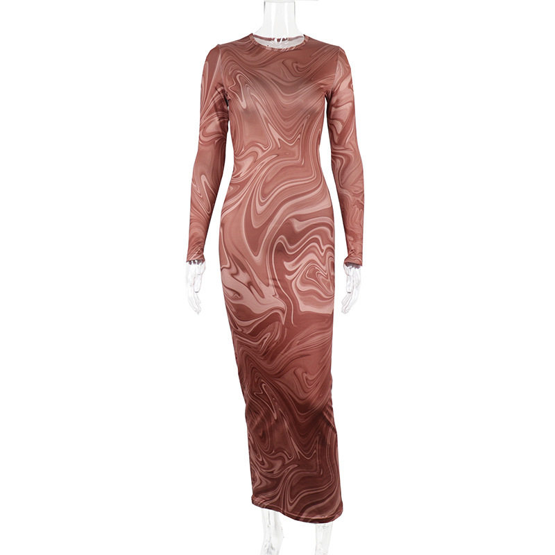 Floral Print Dress Fashionable Sexy Sheer Long Sleeve Trendy Bodycon Style for Parties Wholesale Available