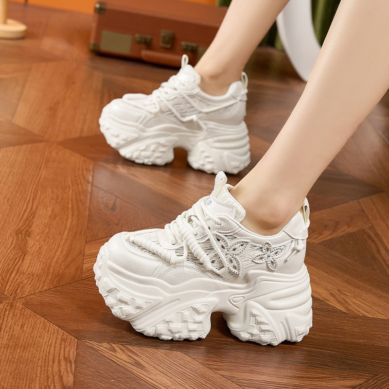 Sandal cao gót nữ hở mũi đế xuồng gót siêu cao 8 cm, phong cách thể thao lưới thoáng khí — Trắng, Bạc