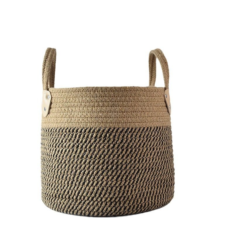 Cross-border cotton rope woven basket with handle toy sundries laundry basket multi-color toy storage basket storage basket