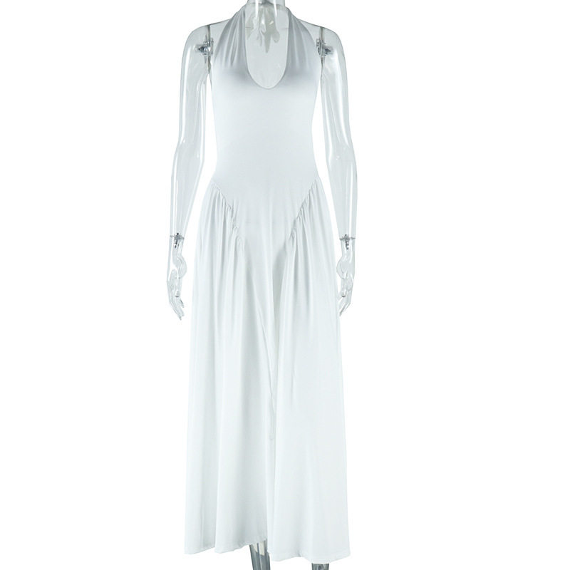 Summer Fashion Womens Dress Sexy Halter Neck Sleeveless Solid Color Elegant Princess Style for Parties Wholesale