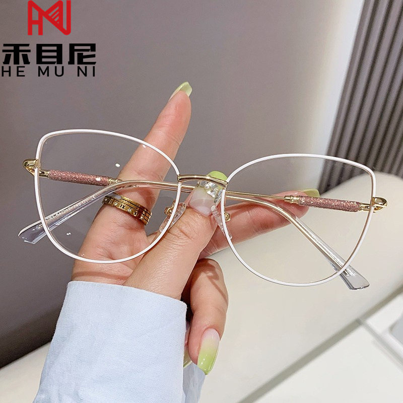 New Fashion Cat's Eye Glasses Frame Red Riding Book Explosions Plain-made All-match European and American Cross-border Anti-blue Light Flat Mirror