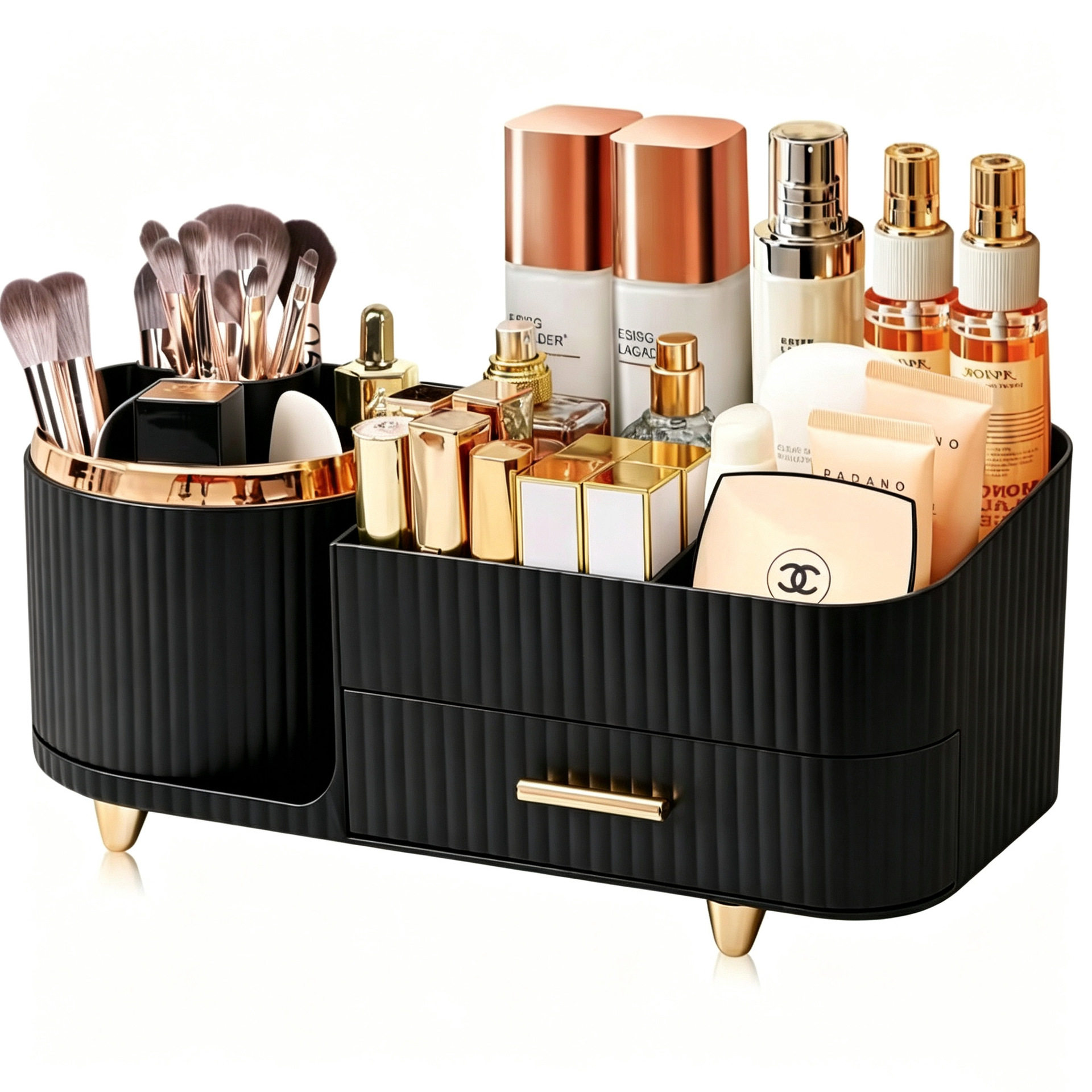 Cosmetic storage box rotatable grid desktop light luxury lipstick makeup brush eyebrow pen holder skin care shelf