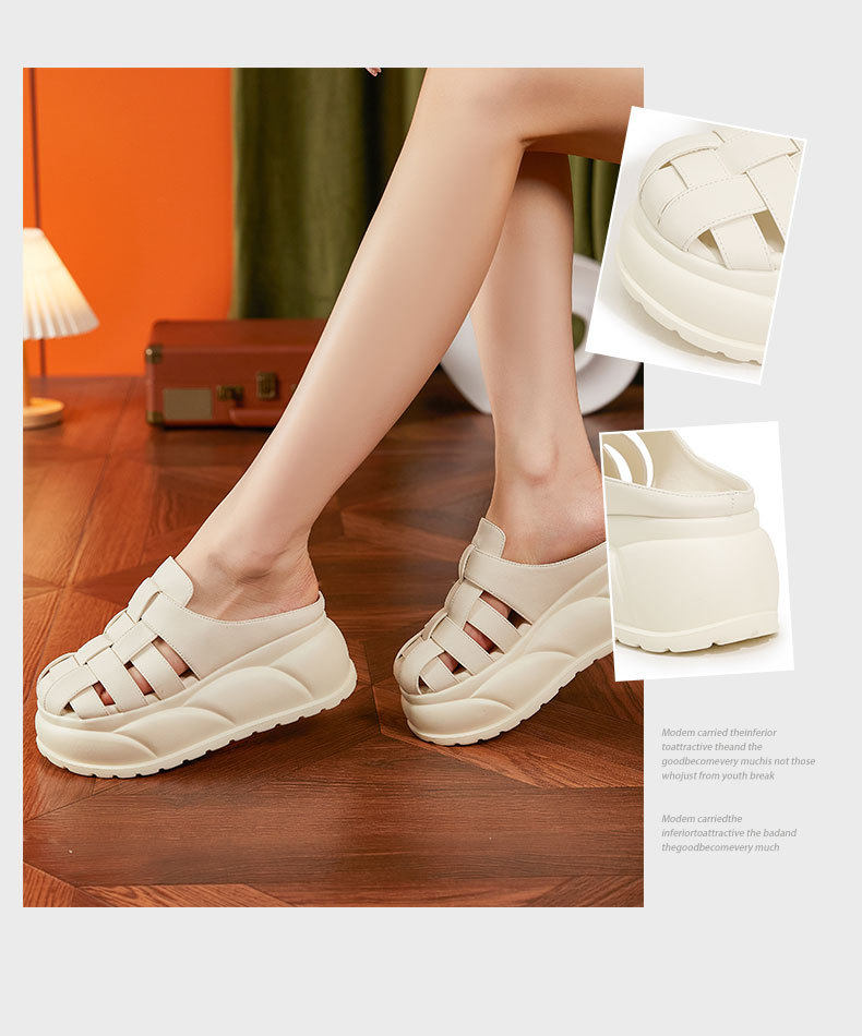 Dép sandal nữ xỏ ngón đế bệt đan sợi phong cách La Mã — Đen, Len nguyên chất chi tiết 3