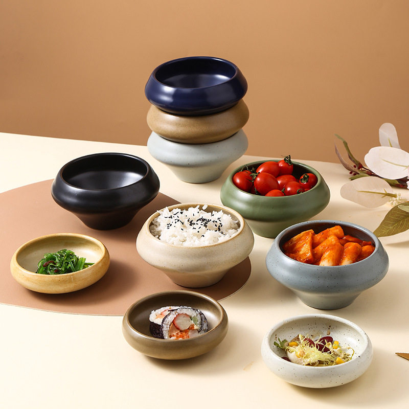 Vintage Japanese Style Dishes Household Rice Bowl Sauce Dish Restaurant Salad Dessert Bowl Small Dishes Flavor Dish Solid Color Crude Ceramic