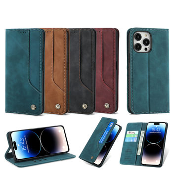 Foreign Trade Suitable Iphone17 Retro Classic Strong Magnetic Samsung S25U Wallet Card-Insert Flip Leather Case Phone Case