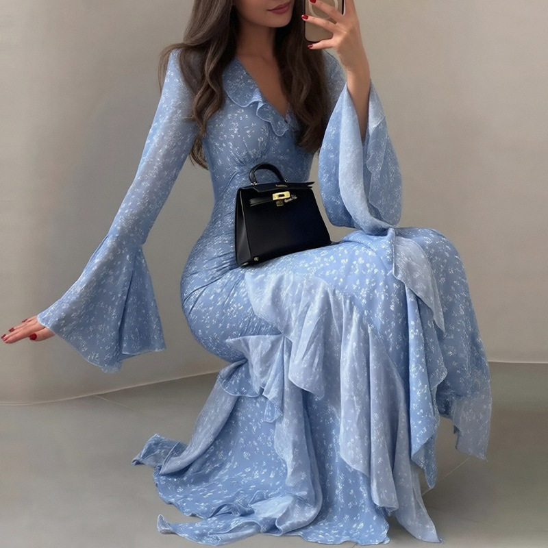Womens Spring Dress Elegant Floral Print Asymmetrical Waist Design Stylish and Chic Wholesale Available
