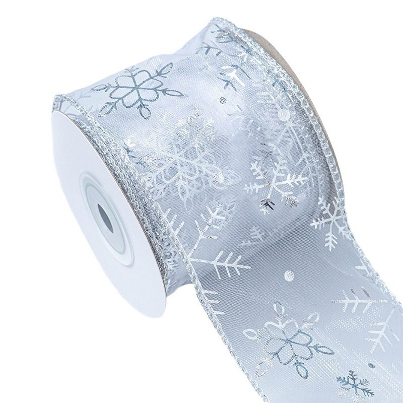 Gilding snow yarn with curved edge iron wire snowflake organza Christmas Decoration ribbon powder silver ribbon bow material