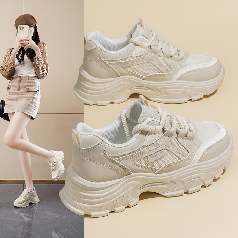Women's Shoes New Breathable Mesh Shoes Women's Versatile Thick-Soled Sports Shoes Casual Dad Trendy Shoes