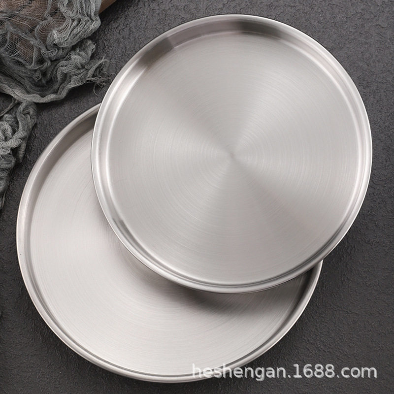 Korean-style Stainless Steel Plate Disc Commercial Golden Flat Bottom Tray Thickened Cool Skin Gong Gong Rice Bowel Rice Bowel Plate Steaming Dish