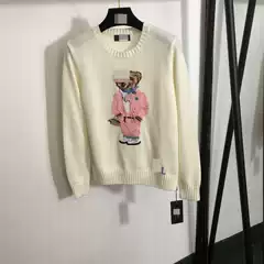 Nanyou High-End Export Style Women's Stylish Bear Jacquard Pattern Wool Blend Long-Sleeve Pullover Knit Base Shirt