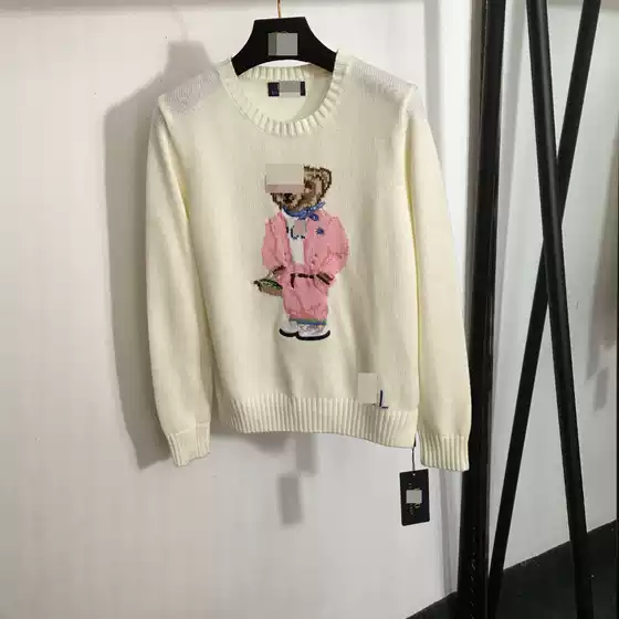 Nanyou High-End Export Style Women's Stylish Bear Jacquard Pattern Wool Blend Long-Sleeve Pullover Knit Base Shirt