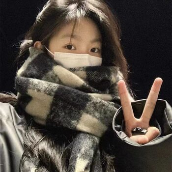 New Maillard Cashmere Plaid Scarf Women's Autumn and Winter Thickened Warm Shawl Dual-purpose Solid Color Student Scarf