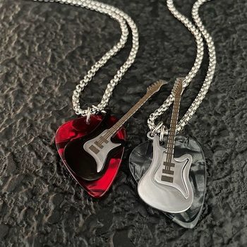 Punk Rock Guitar Pick Necklace Men's Trendy Niche Design Personalized Disco Hip-Hop Couple Pendant Accessories Women
