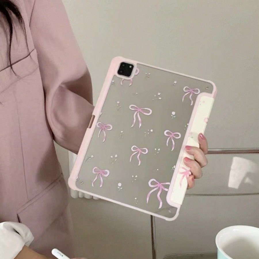 ins style pink mirror bow tri-fold tablet protective case for iPad Pro11/10th/10.5