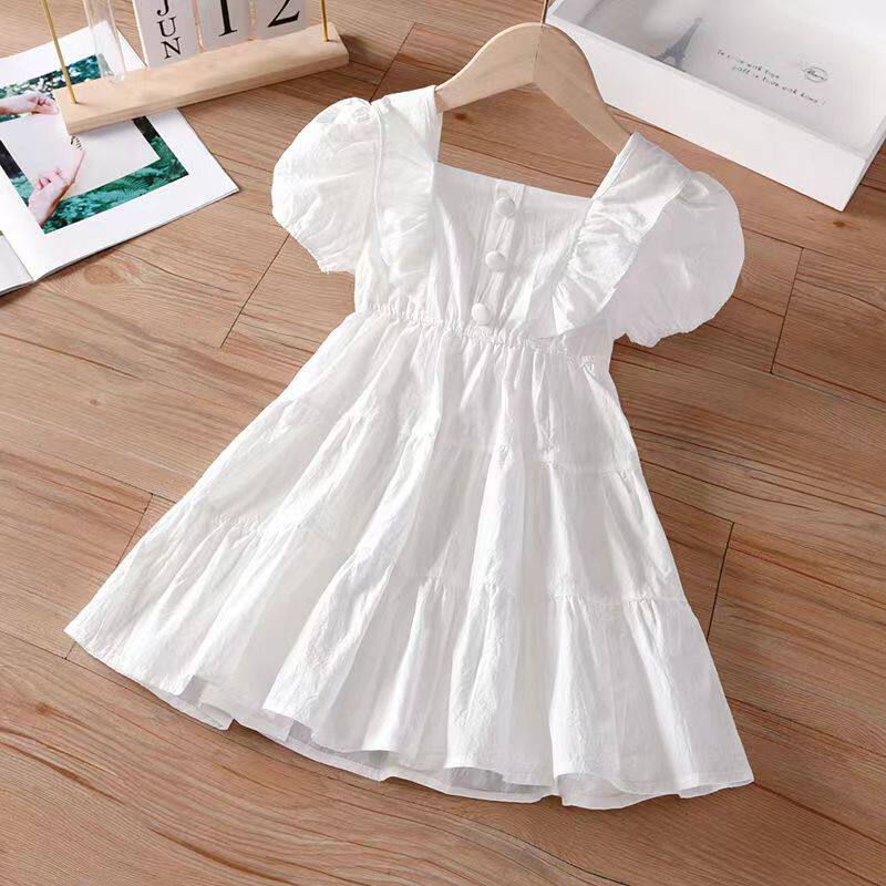 Girls dress cardigan petticoat baby solid color princess dress children's short-sleeved skirt