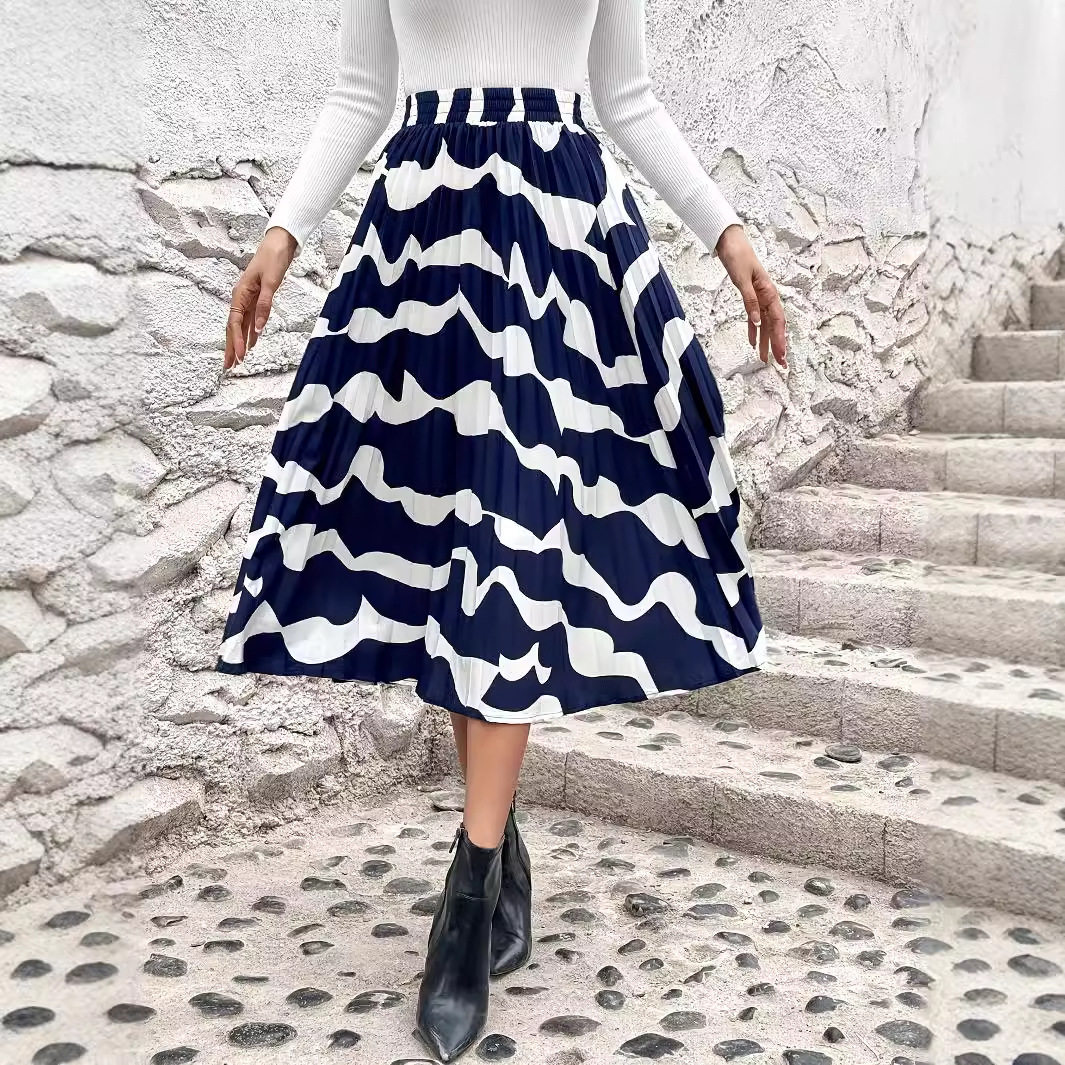 Plus Size Womens Elegant Pleated Floral Midi Skirt Slimming Fit Comfortable Fabric Versatile Style Ready to Ship