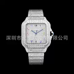 In-Stock Wholesale Luxury Moissanite Watches for Men, Waterproof Fashionable Moissanite Mechanical Watches with Diamonds, European and American Style Men's Wristwatches