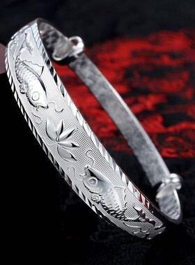 复古民族风镀银手镯苗族女车花满天星银手镯 圆肚银手镯 厂家直销