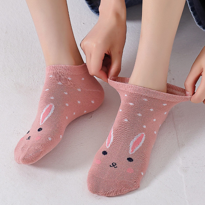袜子女卡通短袜可爱动物运动女袜春季潮流船袜不掉跟隐形女士棉袜