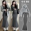 Maternity Dress Set Autumn Hot Mom Knitted Slim Fishtail Skirt + Loose Cardigan Sweatshirt Two-Piece Set