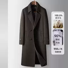 100% Wool Men's Outwear Autumn and Winter Double-Breasted Knee-Length Detachable White Goose down Liner High Luxury Business Jacket