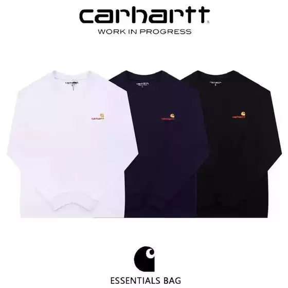 Cross-Border Export Kaha t Classic Red Letter Gold Label Embroider Long-Sleeved Men's and Women's Loose Couple Versatile T-Shirt Bottoming Shirt