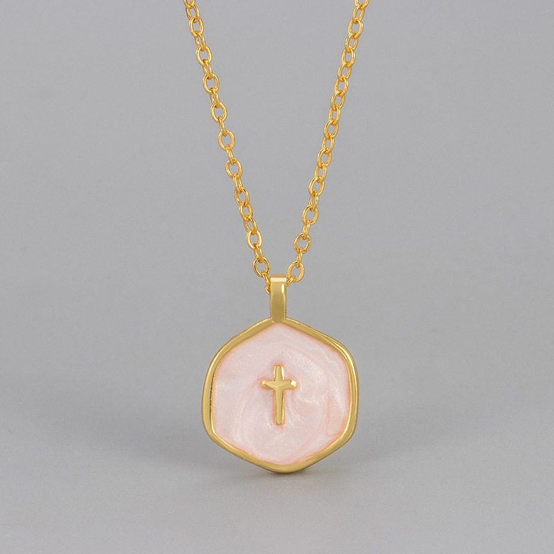 New European and American Cross-Border New Colorful Enamel Oil Drop Cross Necklace for Women Simple Niche Versatile Clavicle Chain