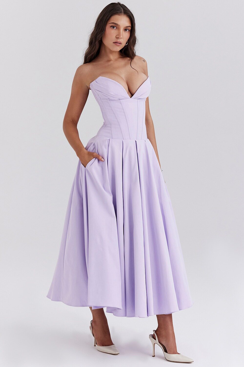 Sleeveless Midi Dress Solid Color Sexy Style Spring Fashion Wholesale Womens Apparel low MOQ