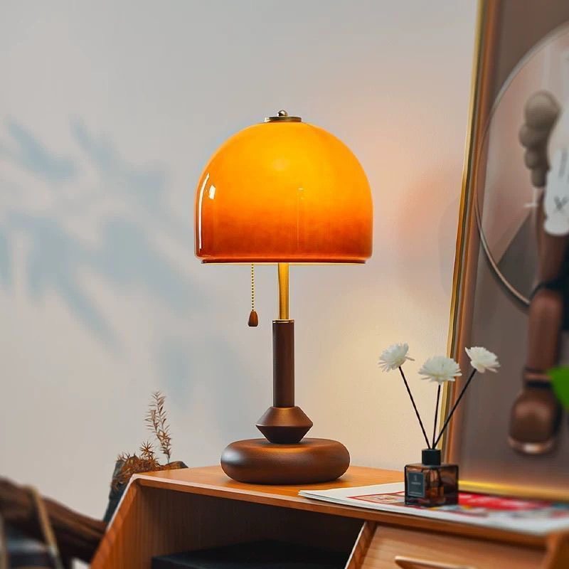 Mushroom Table Lamp Bedroom Bedside Lamp Retro Bauhaus Old Shanghai Study Decorative Ornaments Atmosphere Lamp Solid Wood Lamps