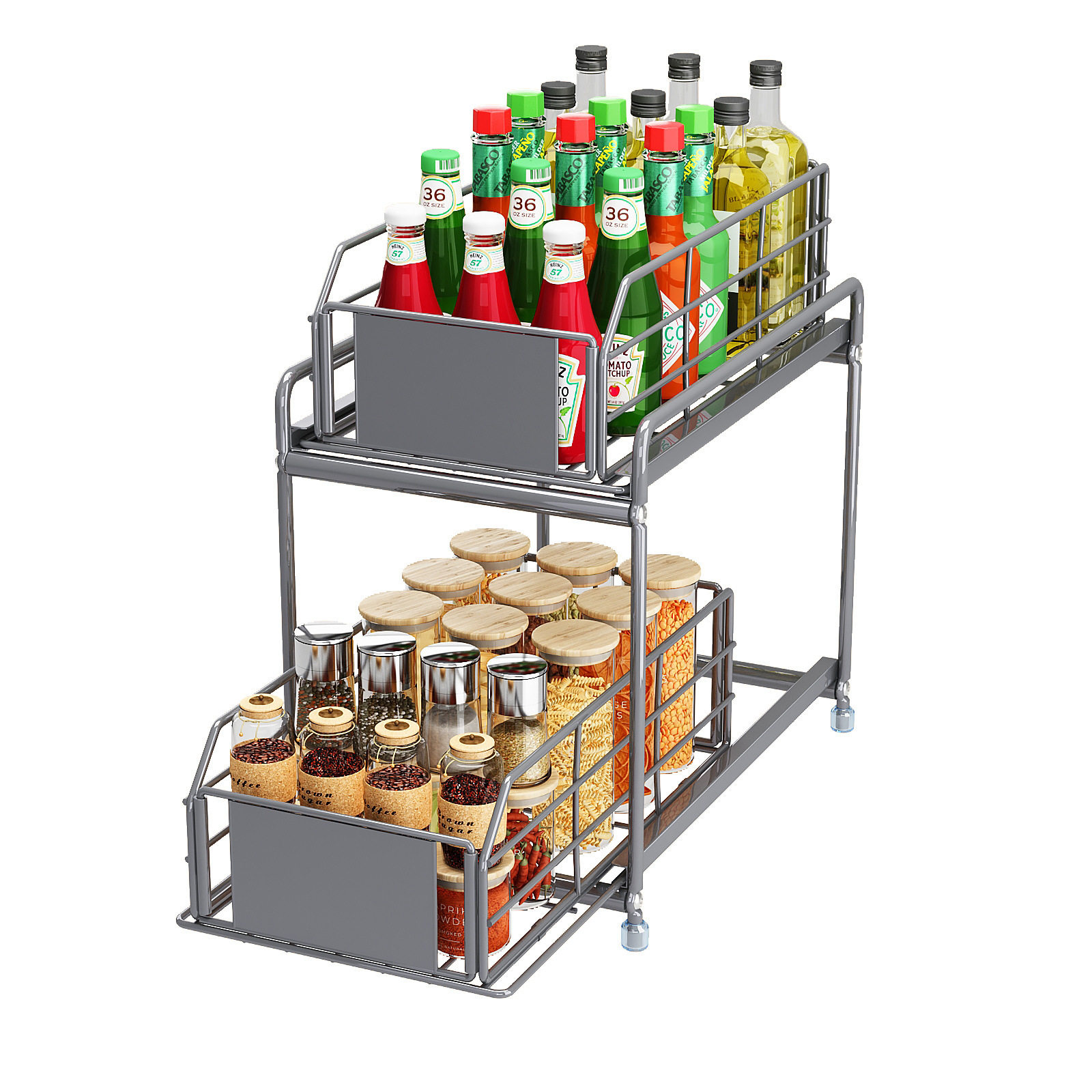 Kitchen Sink Floor-Standing Double-Layer Storage Rack Bathroom Cabinet Countertop Spice Storage Drawer Basket Storage Rack