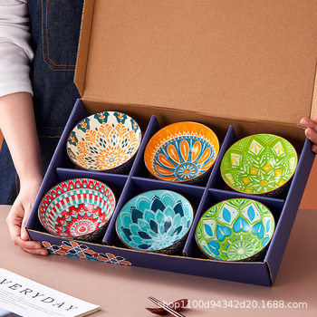 Logo Gift Bowl Set Batch Household Eating Bowl and Dishes Cross-border Export Ceramic Bowl and Chopsticks Set Tableware Gift