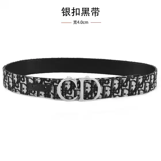 Cross-border Men's Belt 3.8cm Fashion Plain Litchi Simple Cloth Belt Belt Letter CD Buckle Head Belt