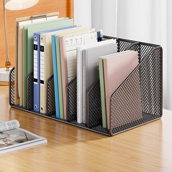 Metal File Rack Desktop Simple Vertical Bookshelf Office Information File Storage Basket Office Supplies Organization Rack