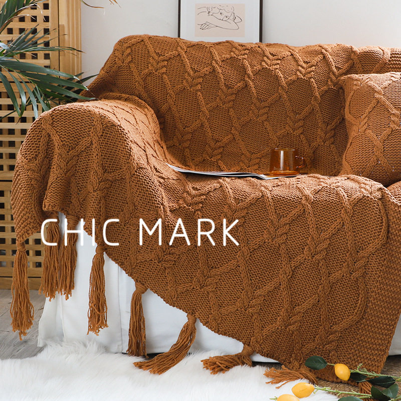 American Retro Autumn and Winter Thickened Coarse Woven Bed End Blanket Needle Tassel Bed End Blanket Homestay Sofa Blanket Decorative Blanket