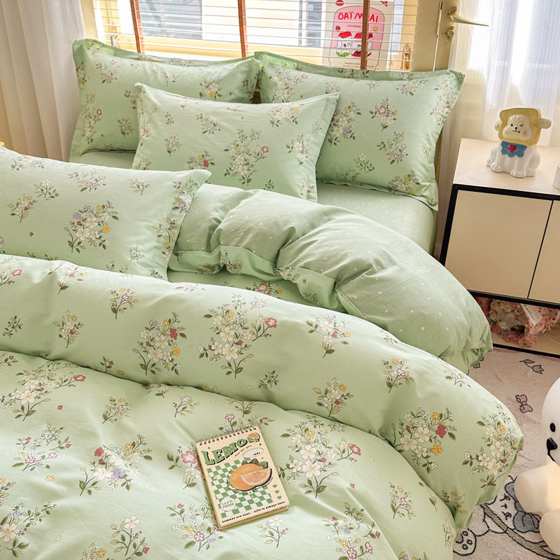Ins pastoral style cotton bed four-piece set cotton spring and summer small fresh quilt cover cotton bed hat three-piece set wholesale