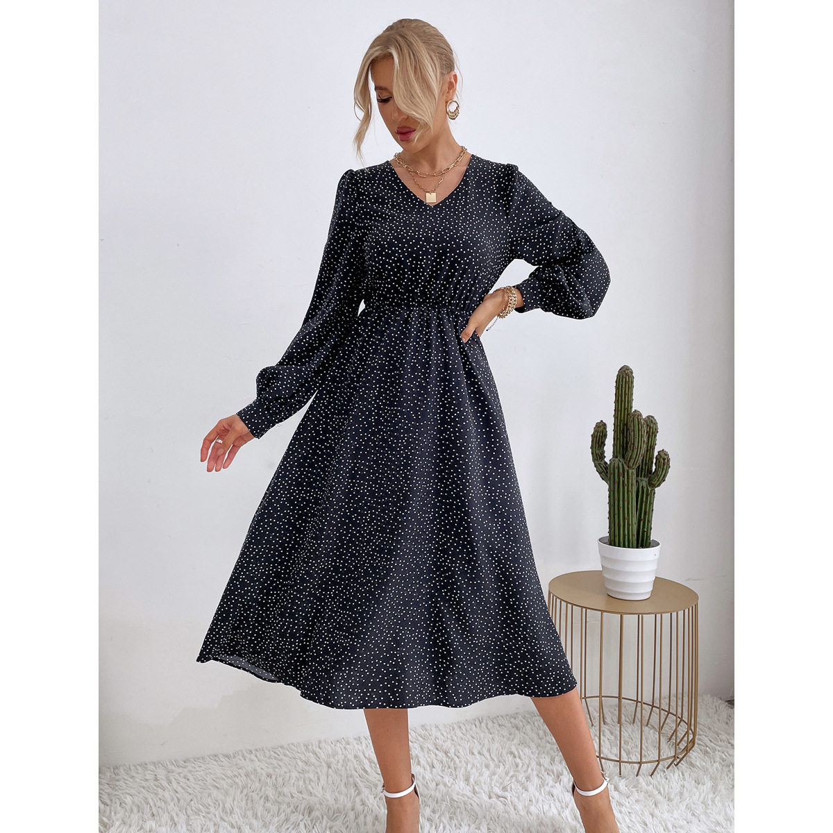 Elegant V Neck Womens Dress Fashionable Versatile Chic Ideal for Casual Outings or Parties Wholesale Available
