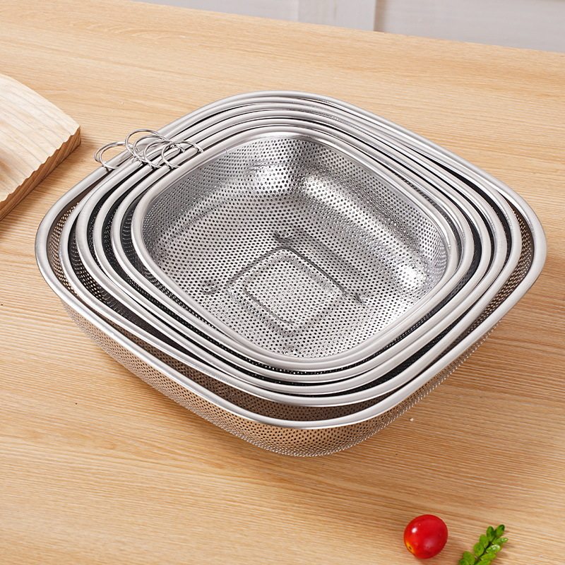 Stainless Steel Draining Basket for Home Kitchen Use, Multifunctional Vegetable and Fruit Strainer Basin with Double Handles for Washing Rice and Fruits