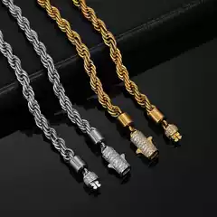 European and American Diamond Buckle 6mm Stainless Steel Chain Twist Chain Men's Necklace Cross-Border Hip-Hop Jewelry Titanium Steel Bracelet