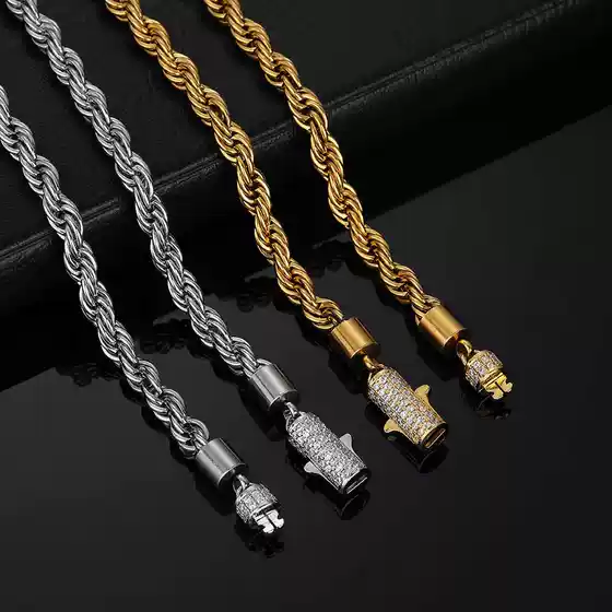 European and American Diamond Buckle 6mm Stainless Steel Chain Twist Chain Men's Necklace Cross-Border Hip-Hop Jewelry Titanium Steel Bracelet