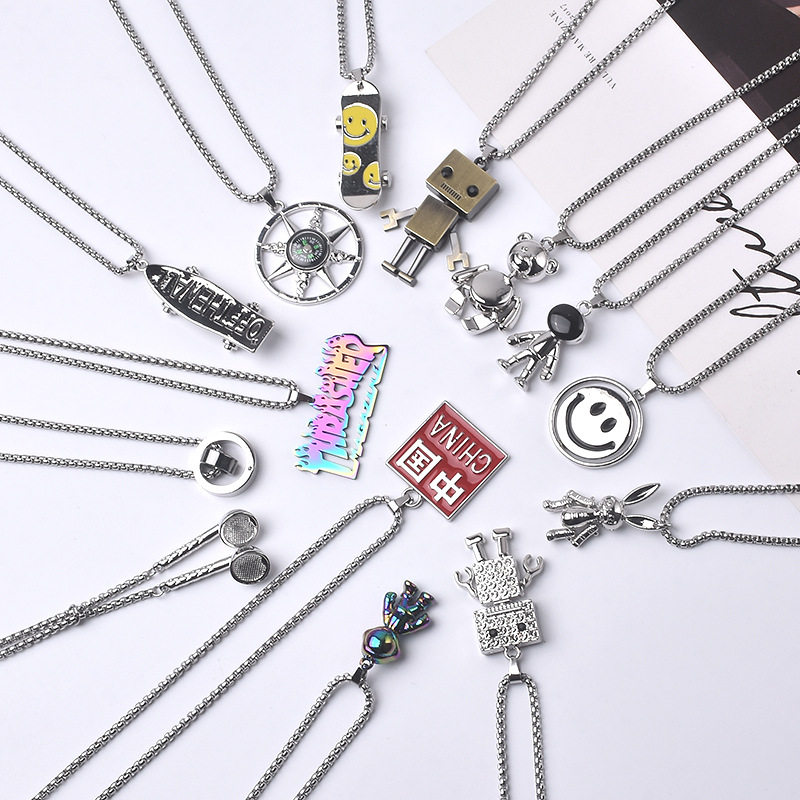 All-Match Titanium Steel Chain Hip-Hop Necklace Men's Trendy Brand Street Personality Internet Celebrity Pendant Didi Bouncing Woolen Chain Accessories Pendant