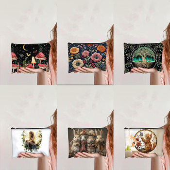 New Cartoon Printed Letter Cosmetic Bag Large Capacity Student Pencil Bag Canvas Four Corner Bag Carry-on Wash Bag