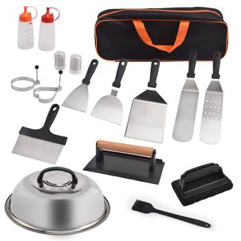 Stall camping teppanyaki tools suit outdoor portable barbecue 17-piece BBQ barbecue suit wholesale