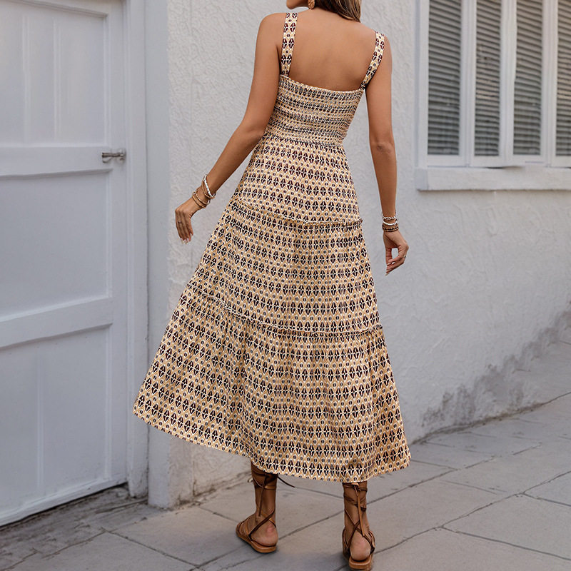 Elegant Summer A Line Dress Vintage Geometric Print Sleeveless Lightweight Fabric Perfect for Casual Outings