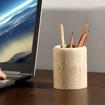 Travertine Pen Holder Light Luxury Office Desktop Storage Box Desk Creative Simple Ornament Pen Holder