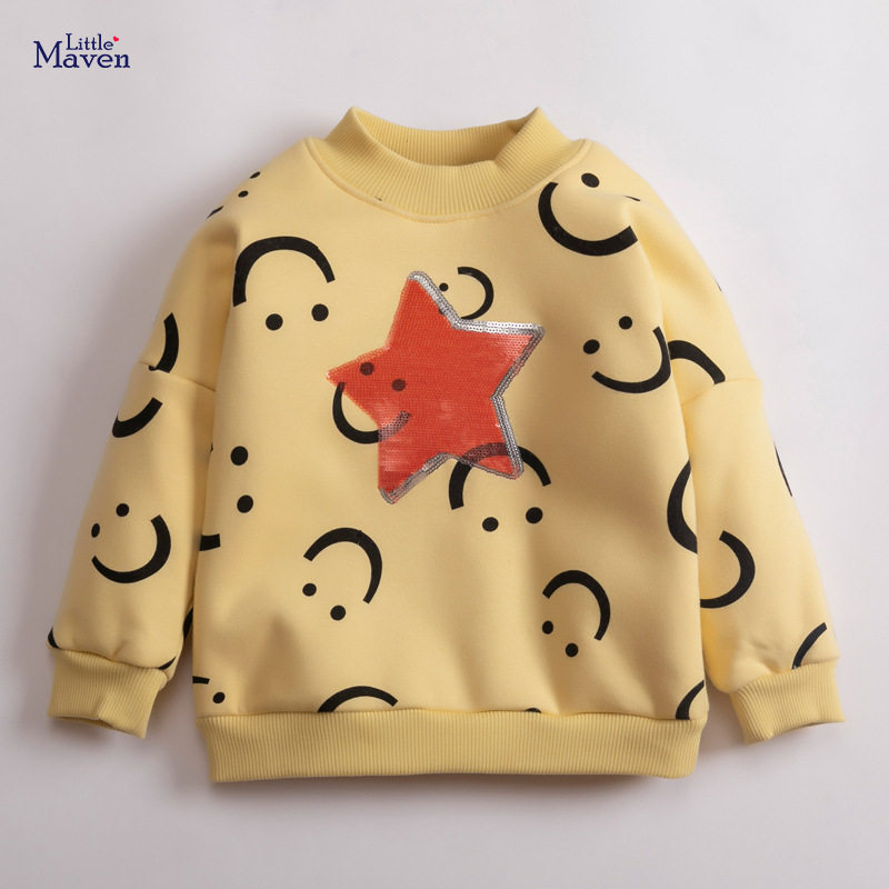 Fall & Winter Fleece-lined Kids' Top, Cartoon Long-sleeve Cotton Children's Hoodie