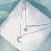 K-Style Ins Silver Sparkling Diamond Starburst Moon Double-Layer Necklace Niche Female Clavicle Chain Design Accessible Luxury New Style