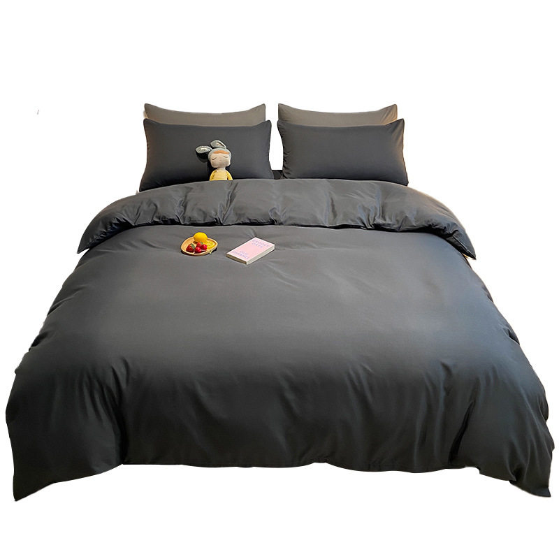 Four-Piece Set of Pure Color Washed Cotton Bed Sheetss, Quilt Cover, Brushed Bedding, Student Dormitory Single Bed Three-Piece Set, Normcore