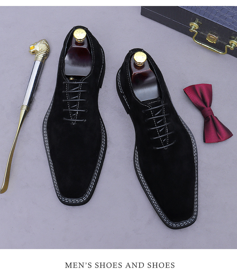 Giày Oxford nam da lộn cỡ lớn mũi vuông phong cách công sở — đen, màu nâu mocha